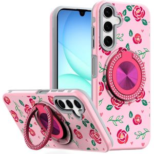 For Samsung A17 5G Metal Diamond CD Pattern Design Matte Finished Hybrid with Rotational Ring [Car Mount Friendly] Case - 10