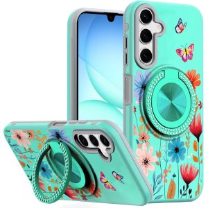 For Samsung A17 5G Metal Diamond CD Pattern Design Matte Finished Hybrid with Rotational Ring [Car Mount Friendly] Case - 12