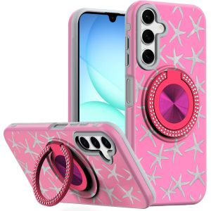 For Samsung A17 5G Metal Diamond CD Pattern Design Matte Finished Hybrid with Rotational Ring [Car Mount Friendly] Case - 1