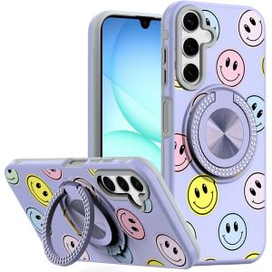 For Samsung A17 5G Metal Diamond CD Pattern Design Matte Finished Hybrid with Rotational Ring [Car Mount Friendly] Case - 5