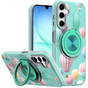 For Samsung A17 5G Metal Diamond CD Pattern Design Matte Finished Hybrid with Rotational Ring [Car Mount Friendly] Case - Hot Air Balloon