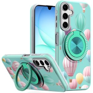 For Samsung A17 5G Metal Diamond CD Pattern Design Matte Finished Hybrid with Rotational Ring [Car Mount Friendly] Case - Hot Air Balloon