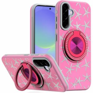 For Samsung Galaxy A37 / A36 Metal Diamond CD Pattern Design Matte Finished Hybrid with Rotational Ring [Car Mount Friendly] Case - 1
