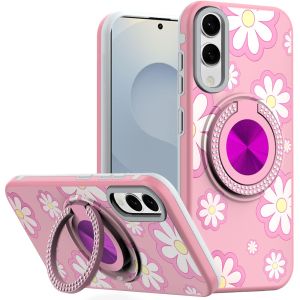 For Samsung Galaxy s25 Edge Metal Diamond CD Pattern Design Matte Finished Hybrid with Rotational Ring [Car Mount Friendly] Case - Floral D