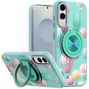 For Samsung Galaxy s25 Edge Metal Diamond CD Pattern Design Matte Finished Hybrid with Rotational Ring [Car Mount Friendly] Case - Hot Air Balloon