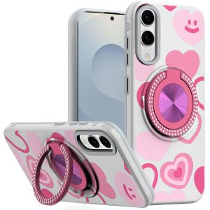 For Samsung Galaxy s25 Edge Metal Diamond CD Pattern Design Matte Finished Hybrid with Rotational Ring [Car Mount Friendly] Case - Hearts