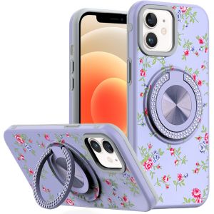 For iPhone 12 & iPhone 12 Pro Metal Diamond CD Pattern Design Matte Finished Hybrid with Rotational Ring [Car Mount Friendly] Case - 9