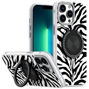 For iPhone 13 Pro Max Metal Diamond CD Pattern Design Matte Finished Hybrid with Rotational Ring [Car Mount Friendly] Case - 3