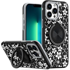 For iPhone 13 Pro Max Metal Diamond CD Pattern Design Matte Finished Hybrid with Rotational Ring [Car Mount Friendly] Case - 7