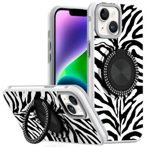 For iPhone 13/14 Metal Diamond CD Pattern Design Matte Finished Hybrid with Rotational Ring [Car Mount Friendly] Case - 3