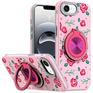 For iPhone 16E (E edition) / SE4 (2025) Metal Diamond CD Pattern Design Matte Finished Hybrid with Rotational Ring [Car Mount Friendly] Case - 10