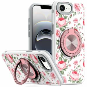 For iPhone 17E / 16E / SE4 Metal Diamond CD Pattern Design Matte Finished Hybrid with Rotational Ring [Car Mount Friendly] Case - 11