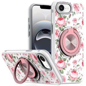 For iPhone 16E (E edition) / SE4 (2025) Metal Diamond CD Pattern Design Matte Finished Hybrid with Rotational Ring [Car Mount Friendly] Case - 11
