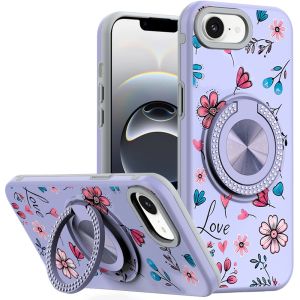 For iPhone 16E (E edition) / SE4 (2025) Metal Diamond CD Pattern Design Matte Finished Hybrid with Rotational Ring [Car Mount Friendly] Case - 13