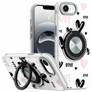 For iPhone 17E / 16E / SE4 Metal Diamond CD Pattern Design Matte Finished Hybrid with Rotational Ring [Car Mount Friendly] Case - 2