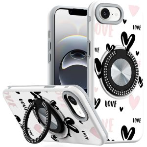 For iPhone 16E (E edition) / SE4 (2025) Metal Diamond CD Pattern Design Matte Finished Hybrid with Rotational Ring [Car Mount Friendly] Case - 2