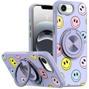 For iPhone 16E (E edition) / SE4 (2025) Metal Diamond CD Pattern Design Matte Finished Hybrid with Rotational Ring [Car Mount Friendly] Case - 5