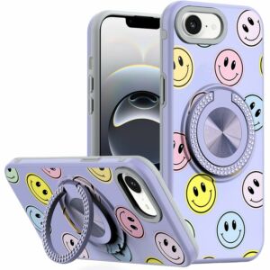 For iPhone 17E / 16E / SE4 Metal Diamond CD Pattern Design Matte Finished Hybrid with Rotational Ring [Car Mount Friendly] Case - 5
