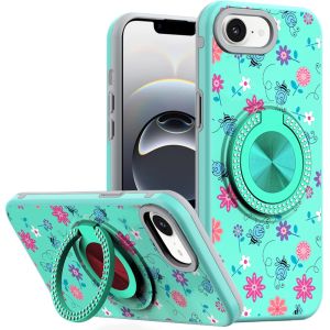 For iPhone 16E (E edition) / SE4 (2025) Metal Diamond CD Pattern Design Matte Finished Hybrid with Rotational Ring [Car Mount Friendly] Case - 6