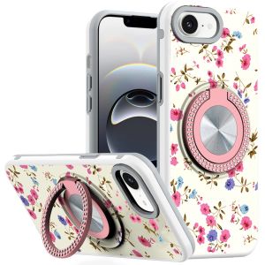 For iPhone 16E (E edition) / SE4 (2025) Metal Diamond CD Pattern Design Matte Finished Hybrid with Rotational Ring [Car Mount Friendly] Case - 8