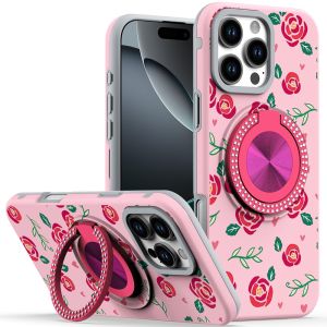 For iPhone 16 Pro Max 6.9 inch Metal Diamond CD Pattern Design Matte Finished Hybrid with Rotational Ring [Car Mount Friendly] Case - 10