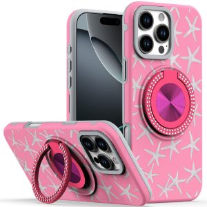 For iPhone 16 Pro Max 6.9 inch Metal Diamond CD Pattern Design Matte Finished Hybrid with Rotational Ring [Car Mount Friendly] Case - 1