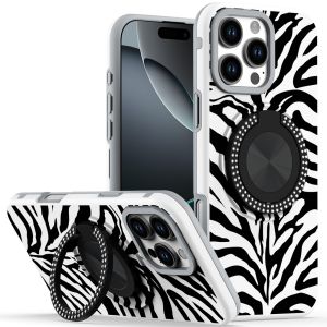 For iPhone 16 Pro Max 6.9 inch Metal Diamond CD Pattern Design Matte Finished Hybrid with Rotational Ring [Car Mount Friendly] Case - 3