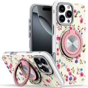 For iPhone 16 Pro Max 6.9 inch Metal Diamond CD Pattern Design Matte Finished Hybrid with Rotational Ring [Car Mount Friendly] Case - 8