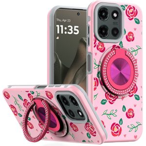 For Motorola Edge 2025 Metal Diamond CD Pattern Design Matte Finished Hybrid with Rotational Ring [Car Mount Friendly] Case - 10