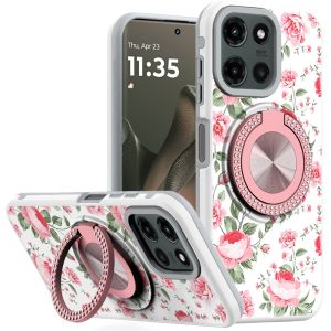 For Motorola Edge 2025 Metal Diamond CD Pattern Design Matte Finished Hybrid with Rotational Ring [Car Mount Friendly] Case - 11