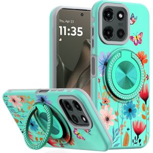 For Motorola Edge 2025 Metal Diamond CD Pattern Design Matte Finished Hybrid with Rotational Ring [Car Mount Friendly] Case - 12