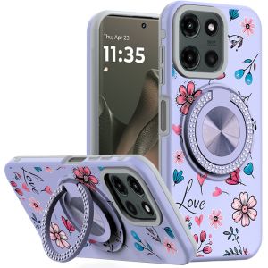 For Motorola Edge 2025 Metal Diamond CD Pattern Design Matte Finished Hybrid with Rotational Ring [Car Mount Friendly] Case - 13