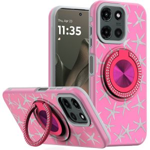 For Motorola Edge 2025 Metal Diamond CD Pattern Design Matte Finished Hybrid with Rotational Ring [Car Mount Friendly] Case - 1