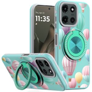 For Motorola Edge 2025 Metal Diamond CD Pattern Design Matte Finished Hybrid with Rotational Ring [Car Mount Friendly] Case - Hot Air Balloon