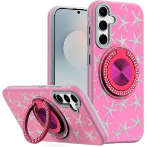 For Samsung s26 Plus Metal Diamond CD Pattern Design Matte Finished Hybrid with Rotational Ring [Car Mount Friendly] Case - 1