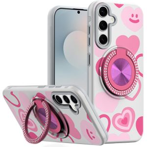 For Samsung s26 Plus Metal Diamond CD Pattern Design Matte Finished Hybrid with Rotational Ring [Car Mount Friendly] Case - Hearts
