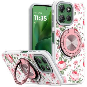 For Motorola Moto G Power 5G 2025 Metal Diamond CD Pattern Design Matte Finished Hybrid with Rotational Ring [Car Mount Friendly] Case - 11