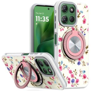 For Moto G Power 2026/2025 Metal Diamond CD Pattern Design Matte Finished Hybrid with Rotational Ring [Car Mount Friendly] Case - 8