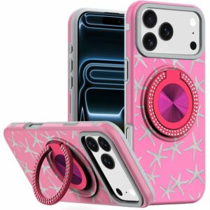 For Apple iPhone 18 Pro Metal Diamond CD Pattern Design Matte Finished Hybrid with Rotational Ring [Car Mount Friendly] Case - 1