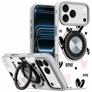 For Apple iPhone 18 Pro Metal Diamond CD Pattern Design Matte Finished Hybrid with Rotational Ring [Car Mount Friendly] Case - 2