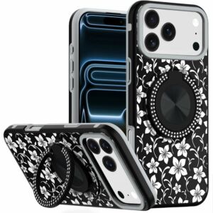 For Apple iPhone 18 Pro Metal Diamond CD Pattern Design Matte Finished Hybrid with Rotational Ring [Car Mount Friendly] Case - 7