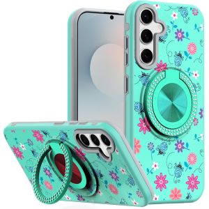 For Samsung s25 FE Metal Diamond CD Pattern Design Matte Finished Hybrid with Rotational Ring [Car Mount Friendly] Case - 6