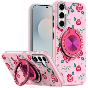 For Samsung s26 Metal Diamond CD Pattern Design Matte Finished Hybrid with Rotational Ring [Car Mount Friendly] Case - 10