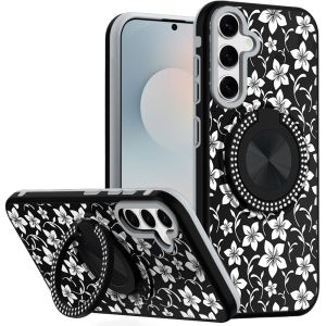 For Samsung s26 Metal Diamond CD Pattern Design Matte Finished Hybrid with Rotational Ring [Car Mount Friendly] Case - 7