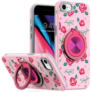 For iPhone SE 3 (2022) SE/8/7 Metal Diamond CD Pattern Design Matte Finished Hybrid with Rotational Ring [Car Mount Friendly] Case - 10
