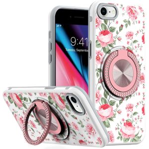 For iPhone SE 3 (2022) SE/8/7 Metal Diamond CD Pattern Design Matte Finished Hybrid with Rotational Ring [Car Mount Friendly] Case - 11