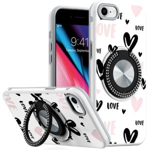 For iPhone SE 3 (2022) SE/8/7 Metal Diamond CD Pattern Design Matte Finished Hybrid with Rotational Ring [Car Mount Friendly] Case - 2