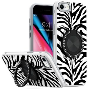 For iPhone SE 3 (2022) SE/8/7 Metal Diamond CD Pattern Design Matte Finished Hybrid with Rotational Ring [Car Mount Friendly] Case - 3