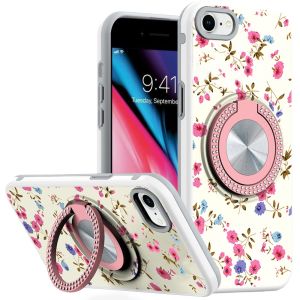 For iPhone SE 3 (2022) SE/8/7 Metal Diamond CD Pattern Design Matte Finished Hybrid with Rotational Ring [Car Mount Friendly] Case - 8