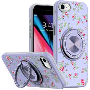For iPhone SE 3 (2022) SE/8/7 Metal Diamond CD Pattern Design Matte Finished Hybrid with Rotational Ring [Car Mount Friendly] Case - 9